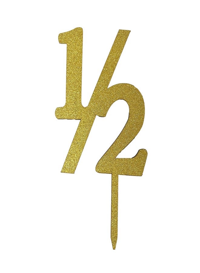 pop colours Gold Glitter Number 1/2 Cake Topper | 6 Month Baby | Birthday Celebration | New Born Baby | Cake Topper/Cup Cake Topper | 16 Cm - Image 1